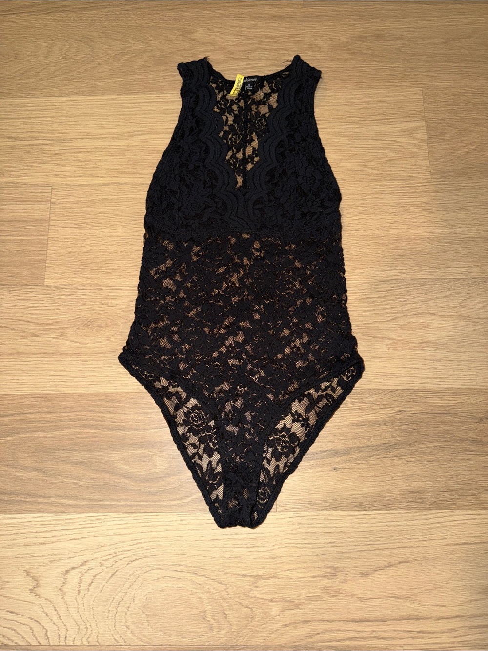 Ambiance Black Lace High-Neck Sheer Bodysuit
